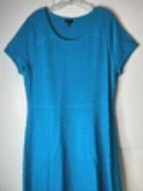 Talbots Women's XL Fit & Flare Knit Dress Turquoise Textured Geometric
